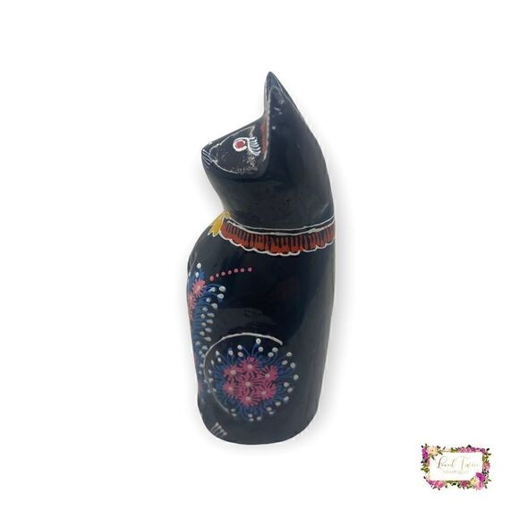 Vintage Lacquer Black Cat Figurine Hand Painted - Picture 4 of 12